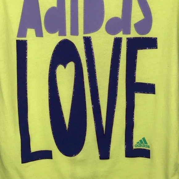 Kids • ADIDAS • Neon LOVE Glitter Graphic Tee SZ 6 - Picture 3 of 6